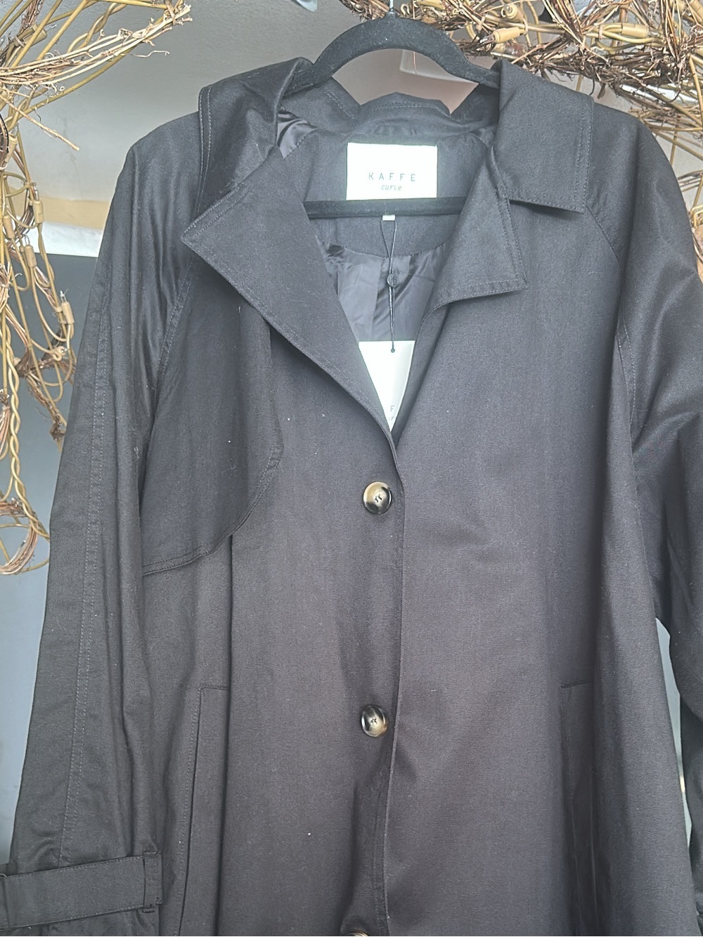 KAFFE Curie Black Single-Breasted Trench Coat